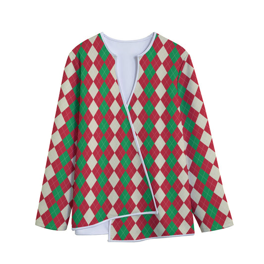 Christmas Themed Argyle Pattern Print Long Sleeve Short Coat