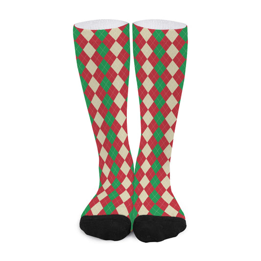 Christmas Themed Argyle Pattern Print Long Socks