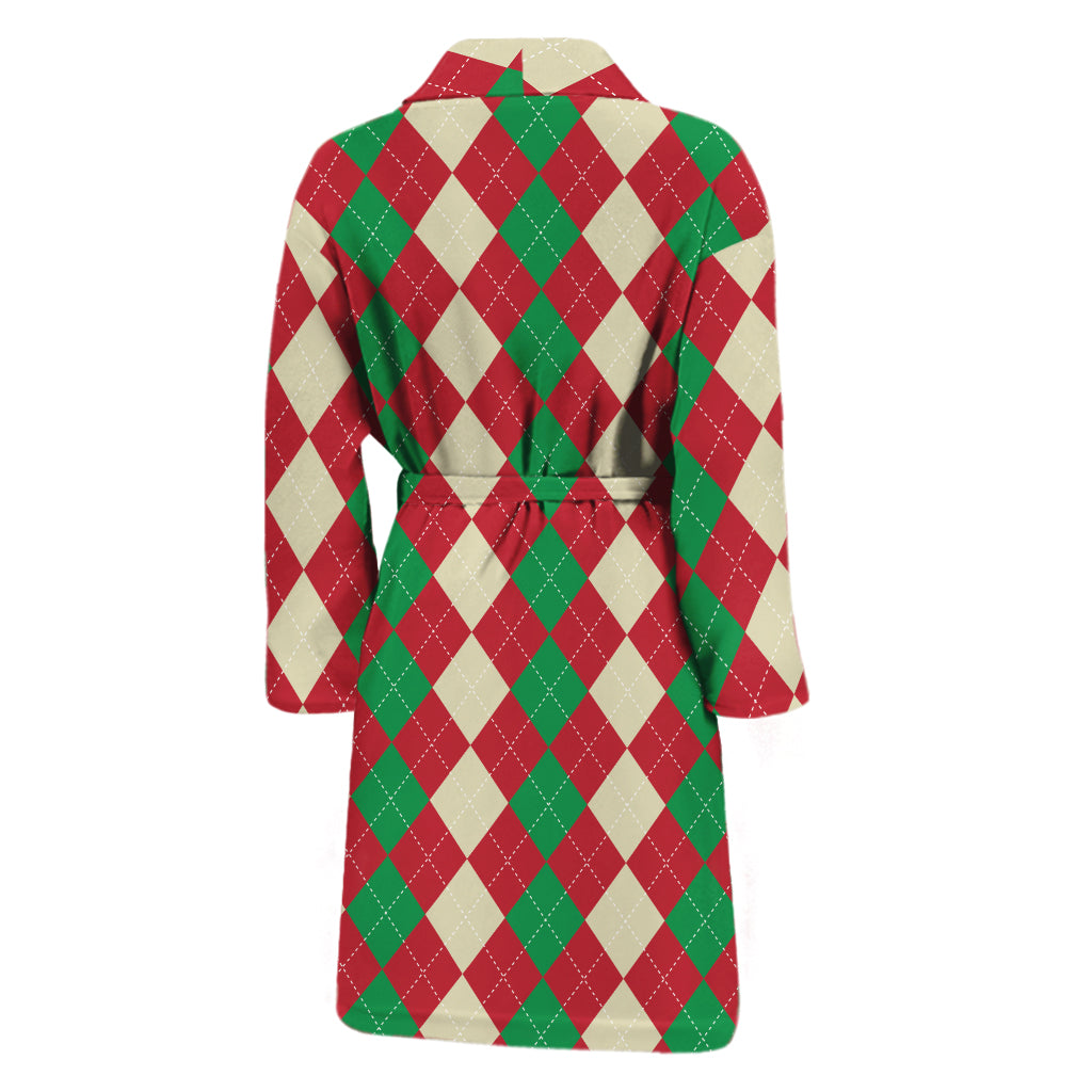 Christmas Themed Argyle Pattern Print Men's Bathrobe