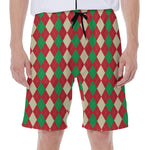 Christmas Themed Argyle Pattern Print Men's Beach Shorts