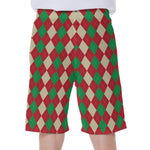 Christmas Themed Argyle Pattern Print Men's Beach Shorts