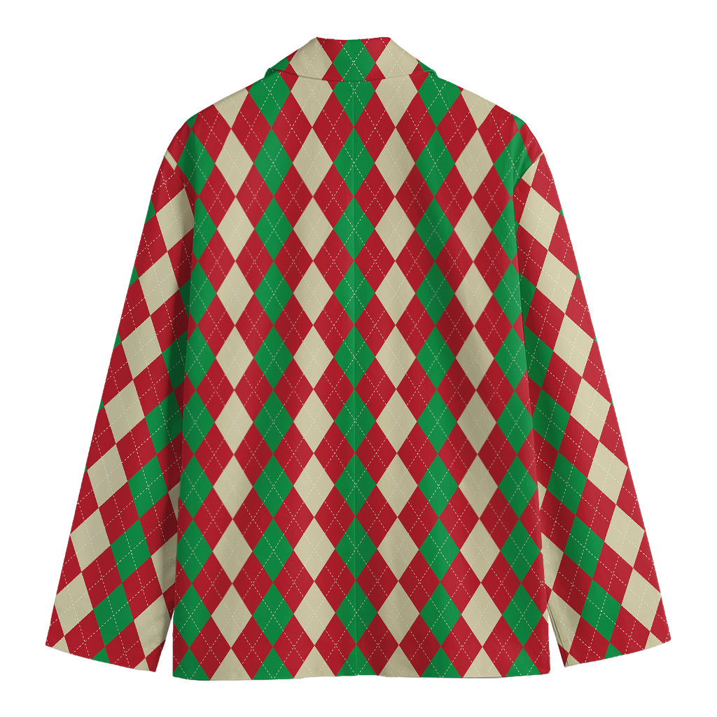 Christmas Themed Argyle Pattern Print Men's Blazer