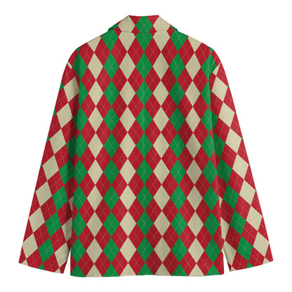 Christmas Themed Argyle Pattern Print Men's Blazer