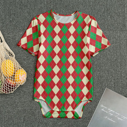 Christmas Themed Argyle Pattern Print Men's Bodysuit