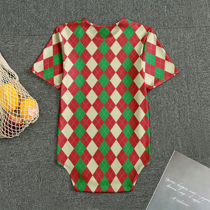 Christmas Themed Argyle Pattern Print Men's Bodysuit