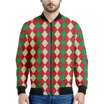 Christmas Themed Argyle Pattern Print Men's Bomber Jacket