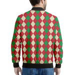 Christmas Themed Argyle Pattern Print Men's Bomber Jacket