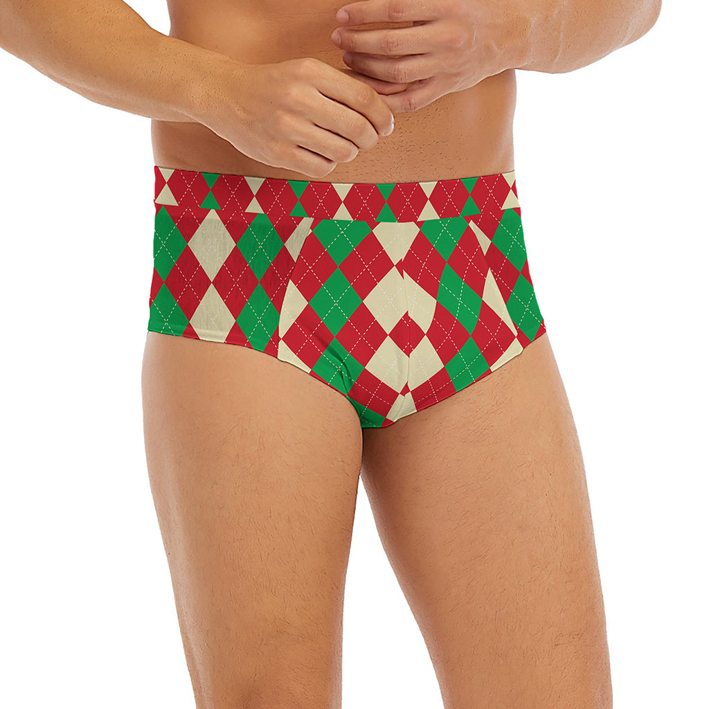 Christmas Themed Argyle Pattern Print Men's Briefs