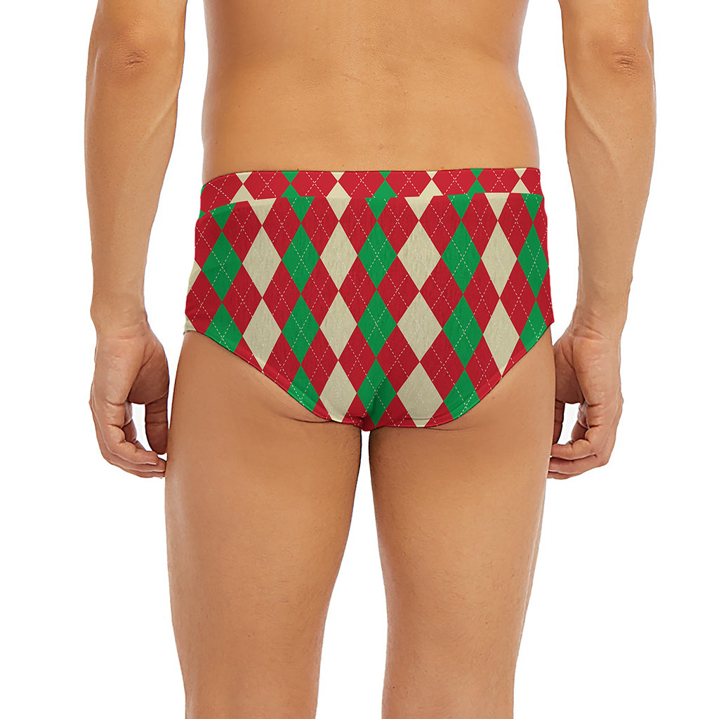 Christmas Themed Argyle Pattern Print Men's Briefs