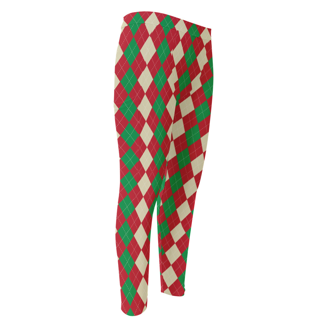 Christmas Themed Argyle Pattern Print Men's Compression Pants