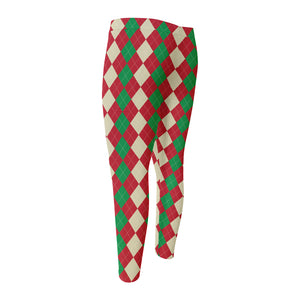 Christmas Themed Argyle Pattern Print Men's Compression Pants