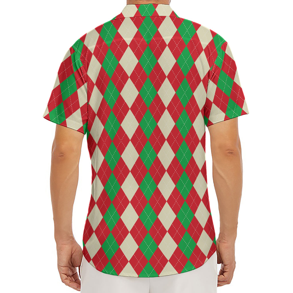Christmas Themed Argyle Pattern Print Men's Deep V-Neck Shirt