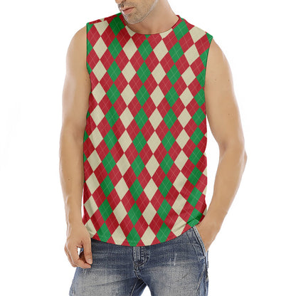 Christmas Themed Argyle Pattern Print Men's Fitness Tank Top