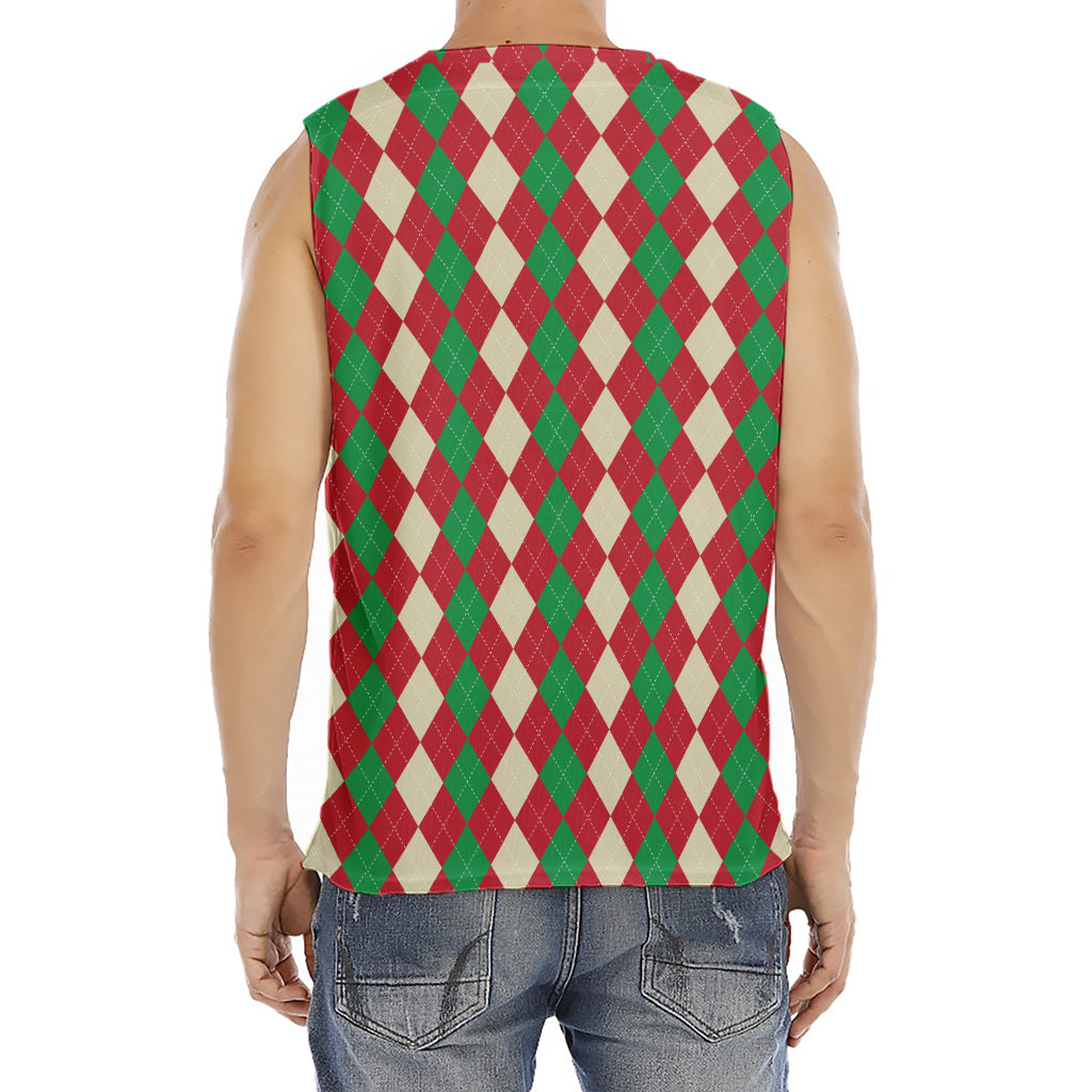 Christmas Themed Argyle Pattern Print Men's Fitness Tank Top