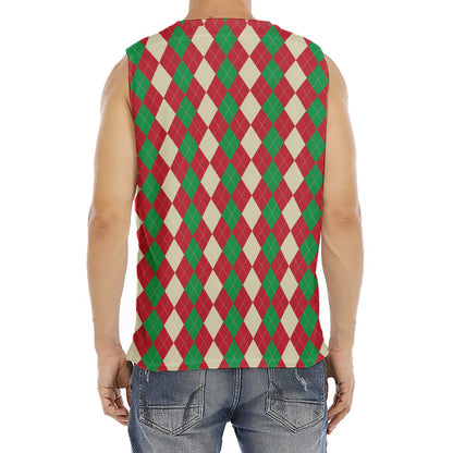 Christmas Themed Argyle Pattern Print Men's Fitness Tank Top