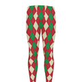 Christmas Themed Argyle Pattern Print Men's Leggings