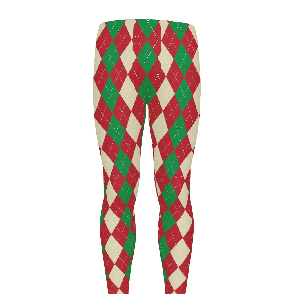 Christmas Themed Argyle Pattern Print Men's leggings