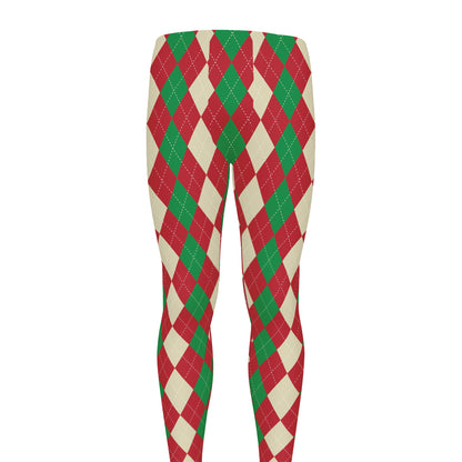 Christmas Themed Argyle Pattern Print Men's leggings