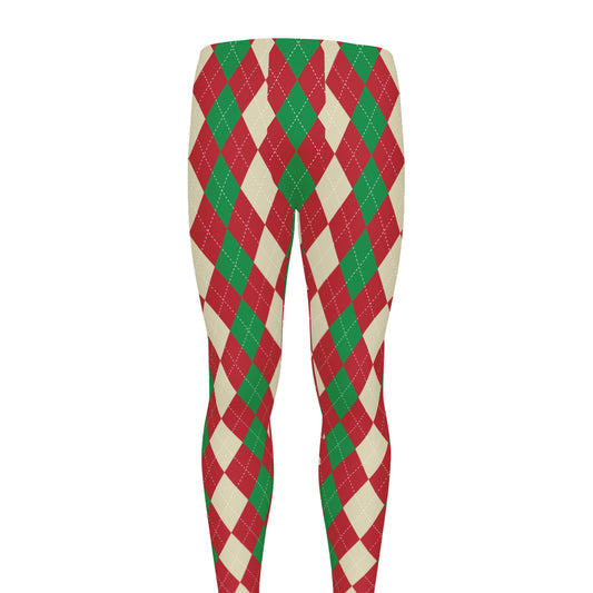 Christmas Themed Argyle Pattern Print Men's leggings