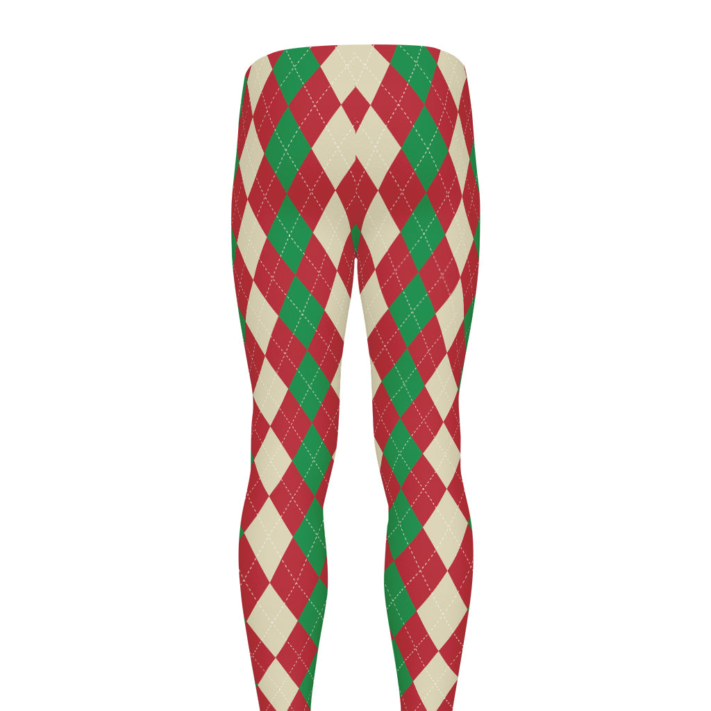 Christmas Themed Argyle Pattern Print Men's leggings