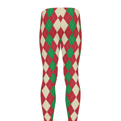 Christmas Themed Argyle Pattern Print Men's leggings