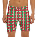 Christmas Themed Argyle Pattern Print Men's Long Boxer Briefs