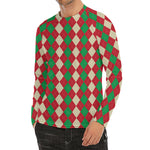 Christmas Themed Argyle Pattern Print Men's Long Sleeve Rash Guard
