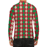 Christmas Themed Argyle Pattern Print Men's Long Sleeve Rash Guard