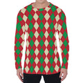 Christmas Themed Argyle Pattern Print Men's Long Sleeve T-Shirt
