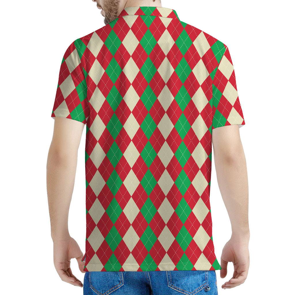 Christmas Themed Argyle Pattern Print Men's Polo Shirt