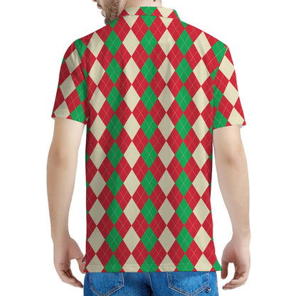 Christmas Themed Argyle Pattern Print Men's Polo Shirt