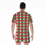 Christmas Themed Argyle Pattern Print Men's Rompers