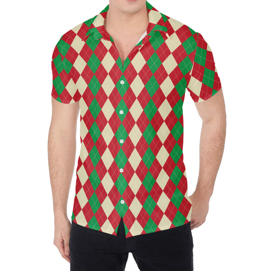 Christmas Themed Argyle Pattern Print Men's Shirt