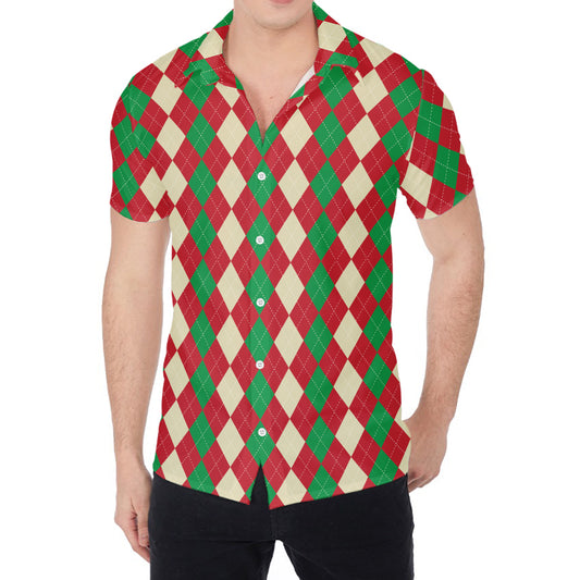 Christmas Themed Argyle Pattern Print Men's Shirt