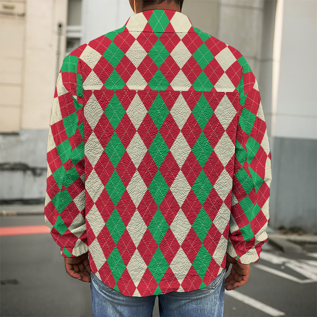 Christmas Themed Argyle Pattern Print Men's Shirt Jacket