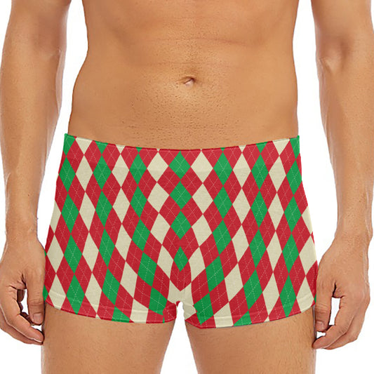 Christmas Themed Argyle Pattern Print Men's Short Boxer Briefs
