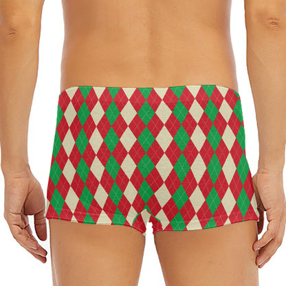 Christmas Themed Argyle Pattern Print Men's Short Boxer Briefs