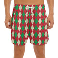 Christmas Themed Argyle Pattern Print Men's Split Running Shorts