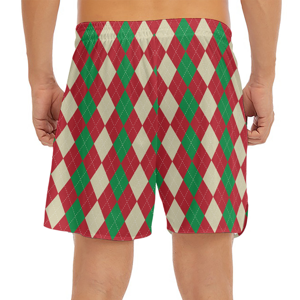 Christmas Themed Argyle Pattern Print Men's Split Running Shorts