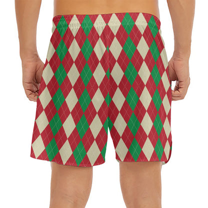Christmas Themed Argyle Pattern Print Men's Split Running Shorts