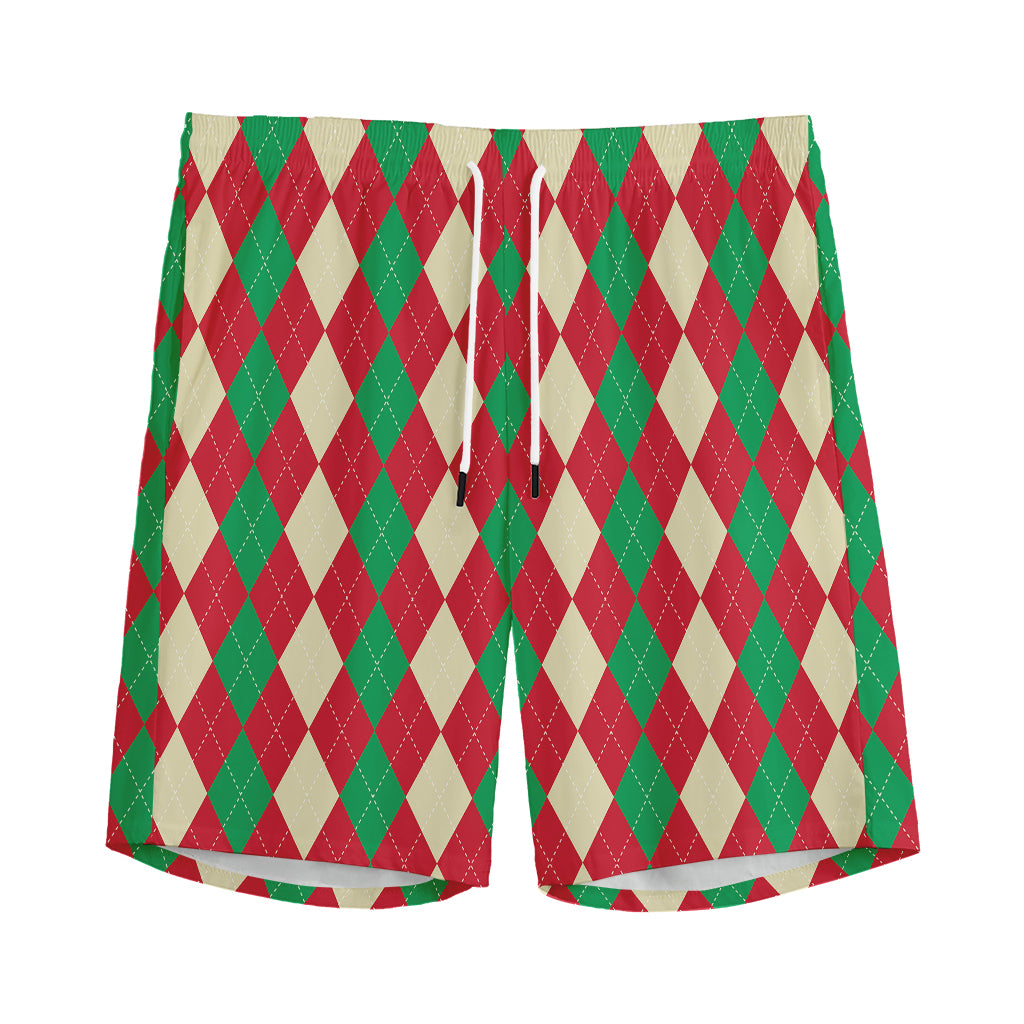 Christmas Themed Argyle Pattern Print Men's Sports Shorts