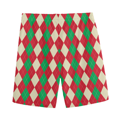 Christmas Themed Argyle Pattern Print Men's Sports Shorts