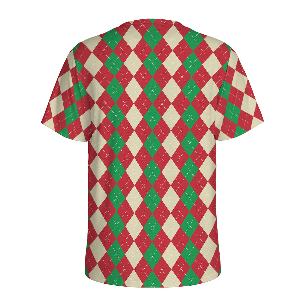 Christmas Themed Argyle Pattern Print Men's Sports T-Shirt