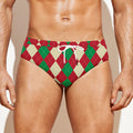 Christmas Themed Argyle Pattern Print Men's Swim Briefs