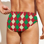 Christmas Themed Argyle Pattern Print Men's Swim Briefs