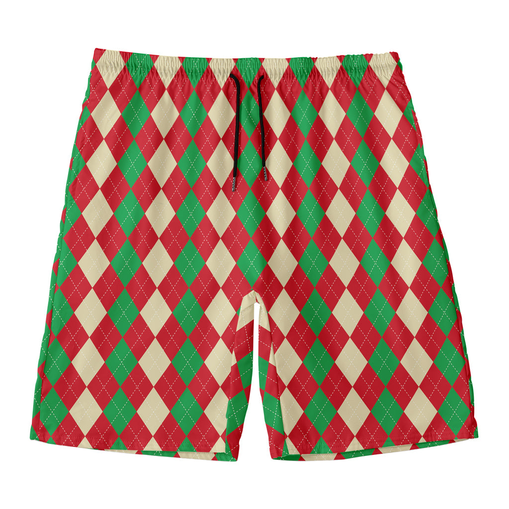 Christmas Themed Argyle Pattern Print Men's Swim Trunks