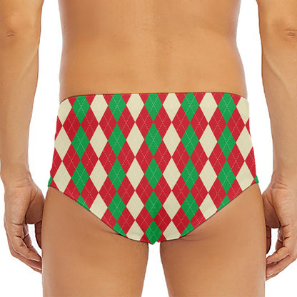 Christmas Themed Argyle Pattern Print Men's Triangle Swim Briefs
