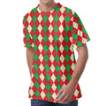 Christmas Themed Argyle Pattern Print Men's Velvet T-Shirt