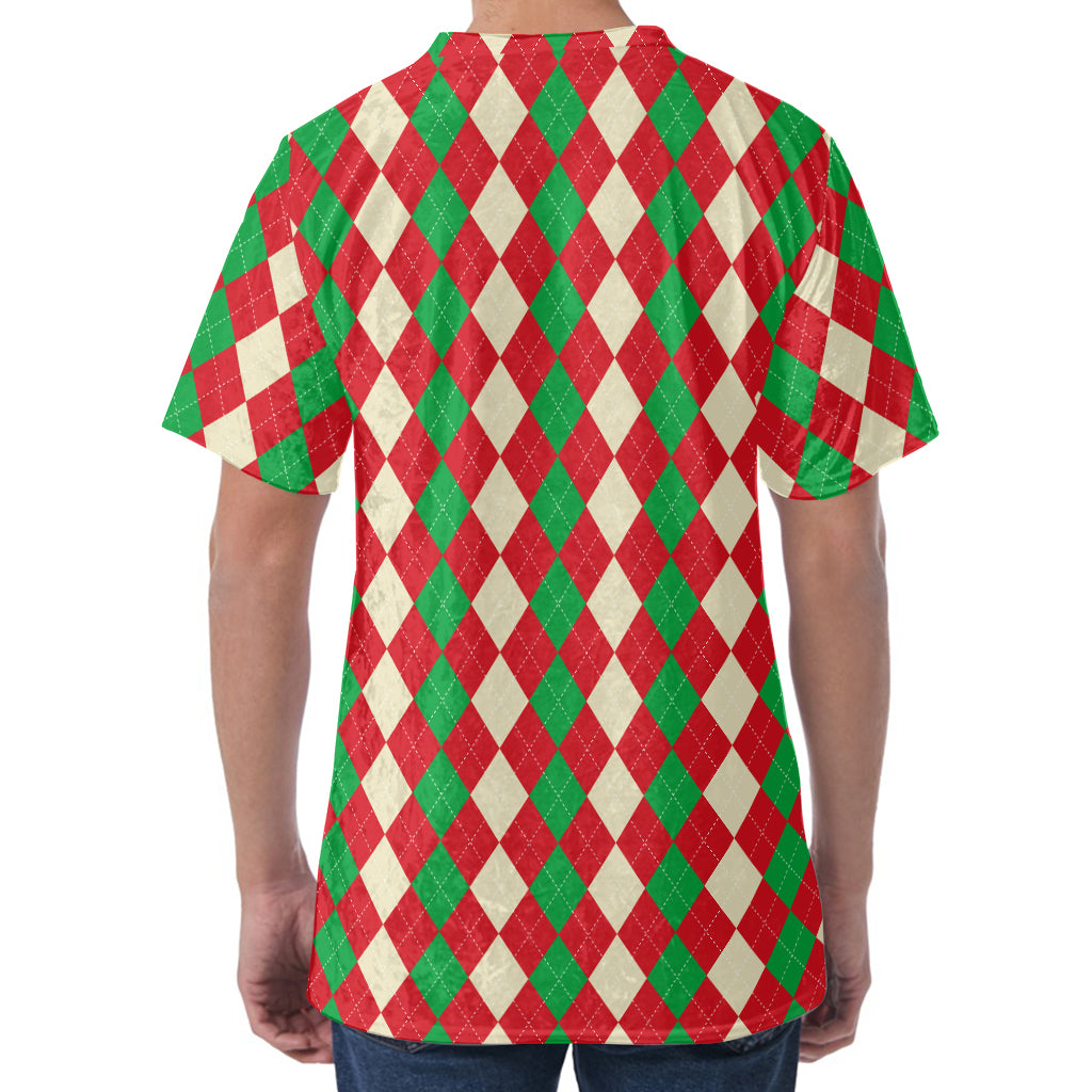 Christmas Themed Argyle Pattern Print Men's Velvet T-Shirt