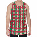 Christmas Themed Argyle Pattern Print Men's Velvet Tank Top